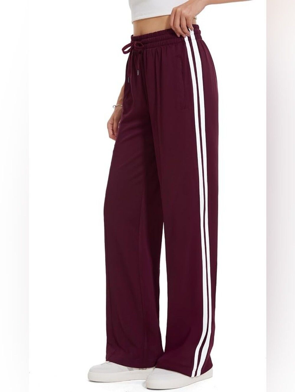 Tapata Women's Burgandy Striped Loose Straight Leg Track Pants - Size XXL (34")